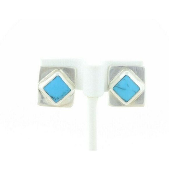Sterling Silver Turquoise Stud Post Earrings - Picture 5 of 7